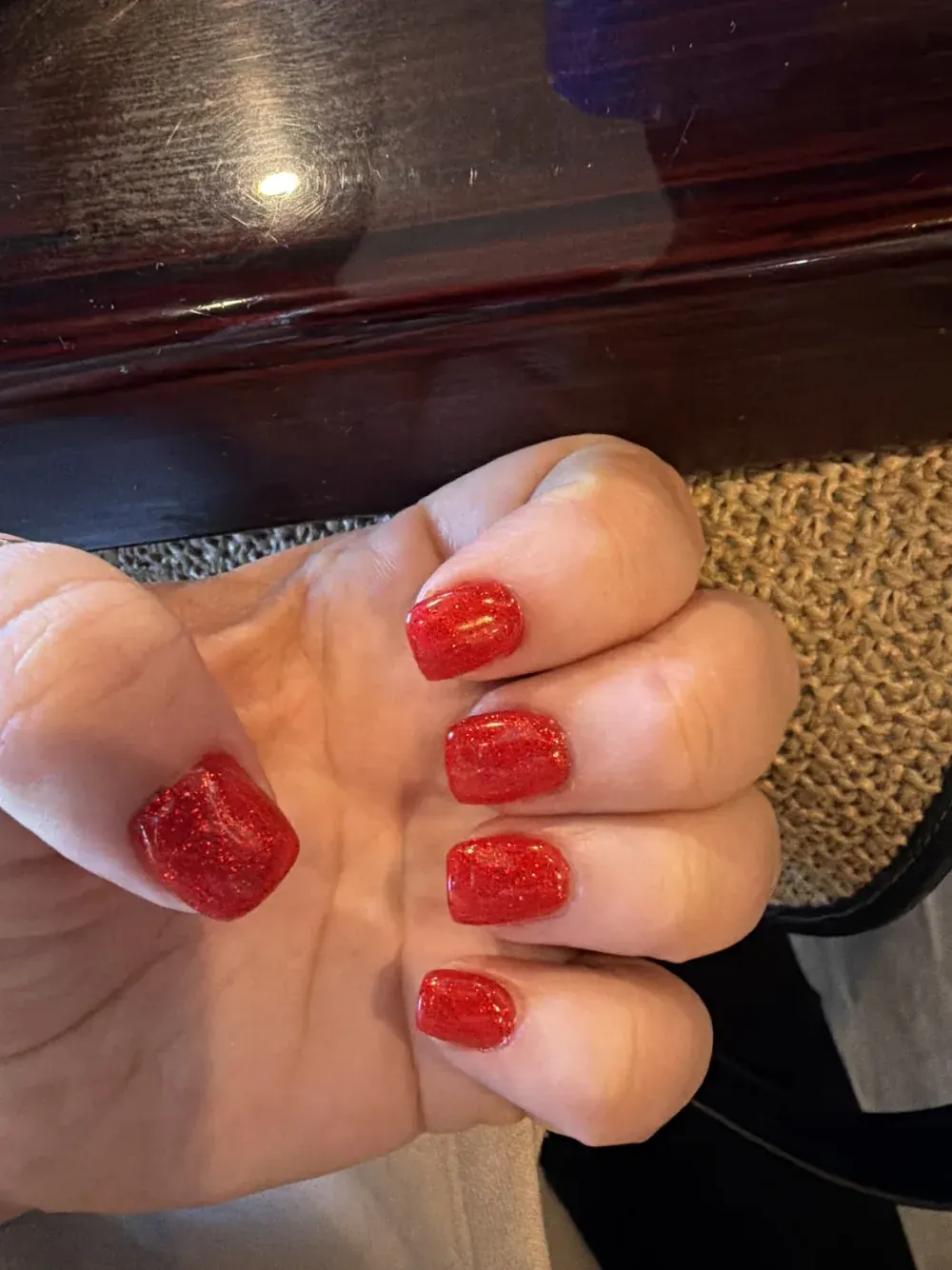 Full set in glossy red glitter gel